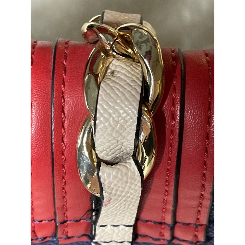 ALDO Crossbody Purse Bag Blue Cream Red Gold Accents Zipper Pocket Buckle July 4 - Picture 10 of 16